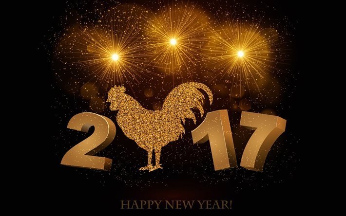 New Year, 2017, Rooster, Christmas Wallpaper
