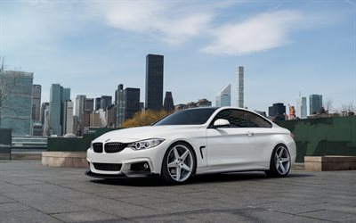 BMW 4, 2017, F32, valkoinen urheilu coupe, tuning m4, Saksan autoja, 435i, niche py&#246;r&#228;t, BMW