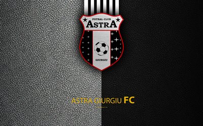 AFC Astra Giurgiu, logo, leather texture, 4k, Romanian football club, Liga I, First League, Giurgiu, Romania, football