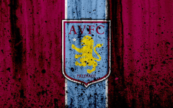 4k, FC Aston Villa, grunge, EFL Championship, art, soccer, football club, England, Aston Villa, logo, stone texture, Aston Villa FC
