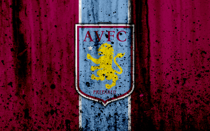 4k, le FC Aston Villa, grunge, EFL Championnat, l&#39;art, le football, club de football, l&#39;Angleterre, Aston Villa, le logo, la texture de pierre, Aston Villa FC