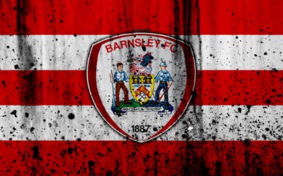 4k, Barnsley FC, grunge, EFL Championship, konst, fotboll, football club, England, Barnsley, logotyp, sten struktur