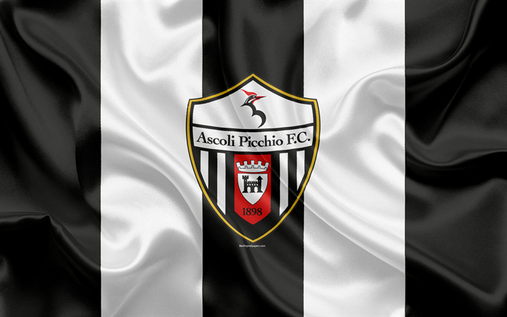 Ascoli Picchio FC, 4k, Serie B, de f&#250;tbol, de textura de cuero, Ascoli emblema, logotipo, italiano, club de f&#250;tbol, Ascoli Piceno, Italia