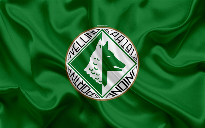 US Avellino 1912, 4k, Serie B, football, leather texture, emblem, Avellino FC logo, Italian football club, Ascoli Piceno, Italy