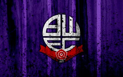 4k, le FC Bolton Wanderers, grunge, EFL Championnat, l&#39;art, le football, club de football, l&#39;Angleterre, Bolton Wanderers, le logo, la texture de pierre, Bolton Wanderers FC