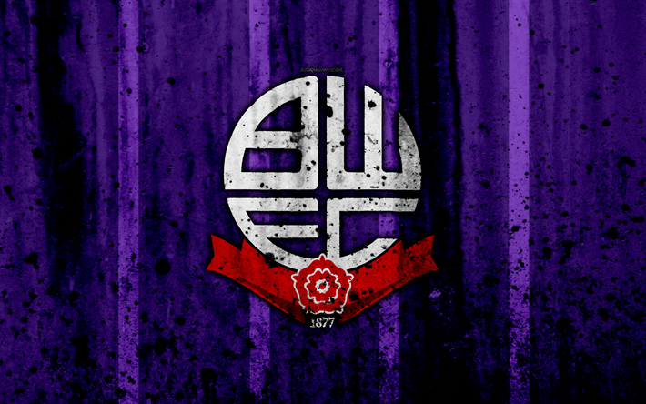 4k, Bolton Wanderers FC, grunge, EFL-Mestaruuden, art, jalkapallo, football club, Englanti, Bolton Wanderers, logo, kivi rakenne