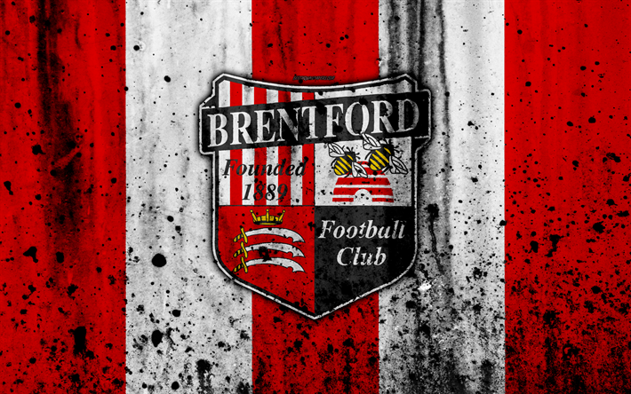 4k, Brentford FC, grunge, EFL-Mestaruuden, art, jalkapallo, football club, Englanti, Brentford, logo, kivi rakenne
