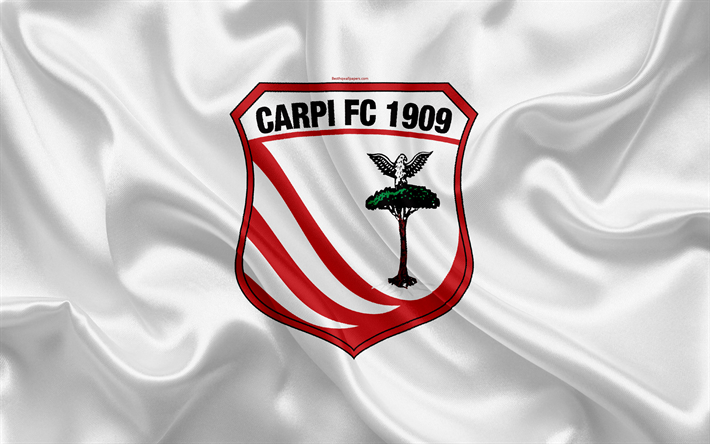 Carpi FC, 4k, Serie B, le football, la texture de la soie, l&#39;embl&#232;me, le drapeau de soie, logo, italien, club de football, Carpi, Italie