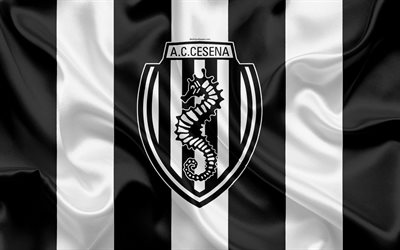 O AC Cesena, 4k, Serie B, futebol, textura de seda, emblema, seda bandeira, Cesena FC logotipo, Italiano de futebol do clube, Cesena, It&#225;lia