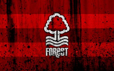 4k, FC Nottingham Forest, grunge, HAZIRLIK Şampiyonası, sanat, futbol, futbol kul&#252;b&#252;, İngiltere&#39;de, Nottingham Forest, logo, taş doku, Nottingham Forest FC
