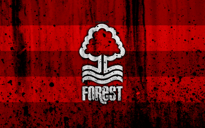 4k, FC Nottingham Forest, el grunge, el EFL Campeonato, arte, f&#250;tbol, club de f&#250;tbol de Inglaterra, Nottingham Forest, el logotipo, la piedra, la textura, el Nottingham Forest FC