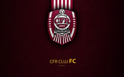 CFR Cluj, logo, textura de couro, 4k, Romeno de futebol do clube, Liga Eu, Primeira Liga, Cluj-Napoca, Rom&#233;nia, futebol