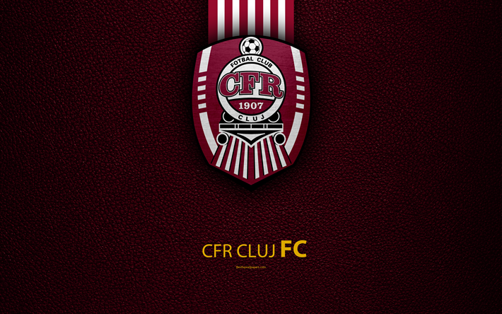 CFR Cluj, logo, leather texture, 4k, Romanian football club, Liga I, First League, Cluj-Napoca, Romania, football