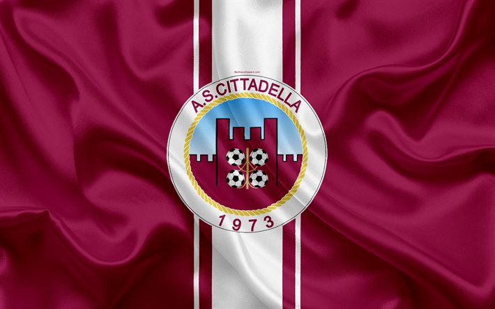 Di Cittadella, 4k, Serie B, calcio, seta, trama, simbolo, bandiera di seta, Cittadella FC logo, il calcio italiano di club, Cittadella, Italia