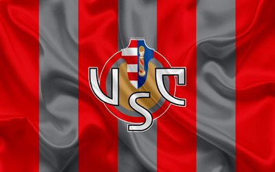 NOS Cremonese FC, 4k, Serie B, de f&#250;tbol, de seda, de la textura, el emblema, la bandera de seda, logotipo, italiano, club de f&#250;tbol, Cremona, Italia