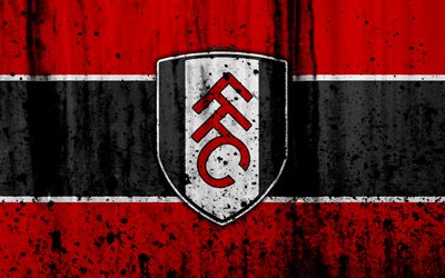 4k, Fulham FC, grunge, EFL-Mestaruuden, art, jalkapallo, football club, Englanti, Fulham, logo, kivi rakenne