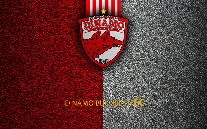 FC Dinamo Bucuresti, logo, leather texture, 4k, Romanian football club, Liga I, First League, Bucharest, Romania, football