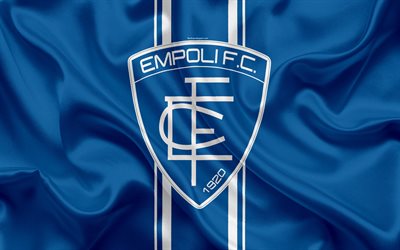 Empoli FC, 4k, Serie B, fotboll, siden konsistens, emblem, silk flag, Empoli logotyp, Italiensk fotboll club, Empoli, Italien
