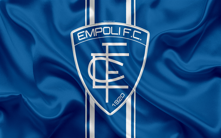 Empoli FC, 4k, Serie B, futebol, textura de seda, emblema, seda bandeira, Empoli logotipo, Italiano de futebol do clube, Empoli, It&#225;lia