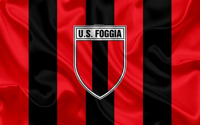 Foggia Jalkapallo, 4k, Serie B, jalkapallo, silkki tekstuuri, tunnus, silkki lippu, Foggia FC-logo, Italian football club, Foggia, Italia