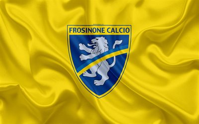Frosinone Calcio, FC, 4k, Serie B, football, silk texture, emblem, silk flag, logo, Italian football club, Frosinone, Italy