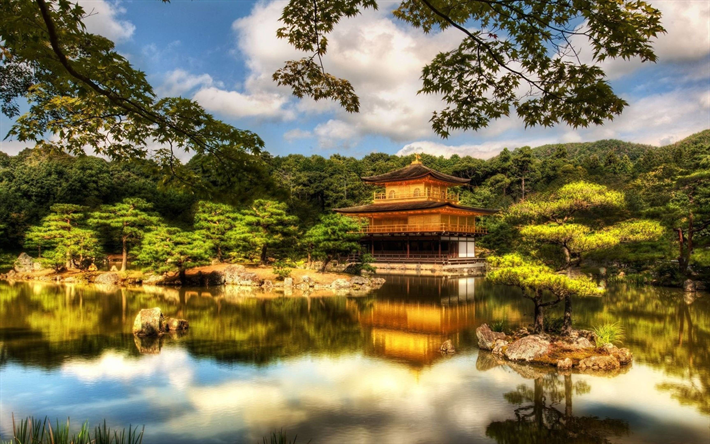 Ryoanji Temple, 4k, HDR, japanese landmarks, Ryoanji Zen Garden, Kyoto, Jap&#243;n
