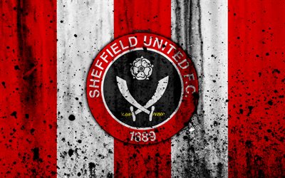 4k, O Sheffield United FC, grunge, EFL Campeonato, arte, futebol, clube de futebol, Inglaterra, O Sheffield United, logo, textura de pedra, Sheffield United FC