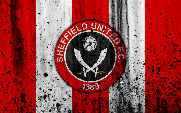 4k, Sheffield United FC, grunge, EFL-Mestaruuden, art, jalkapallo, football club, Englanti, Sheffield United, logo, kivi rakenne