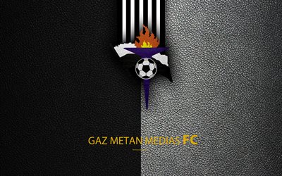 Gaz Metan Medias, logo, leather texture, 4k, Romanian football club, Liga I, First League, Mediash, Romania, football