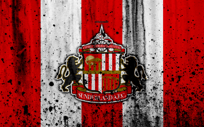 4k, FC Sunderland, grunge, EFL Championship, art, soccer, football club, England, Sunderland, logo, stone texture, Sunderland FC