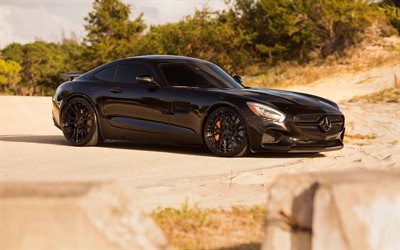 Mercedes-AMG GT S, 2017, noir coup&#233; sport, tuning gts, roues noires, de Niche, des Roues de Mercedes
