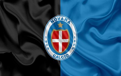 Novara Fotboll, 4k, Serie B, fotboll, siden konsistens, Novara FC emblem, silk flag, logotyp, Italiensk fotboll club, Novara, Italien