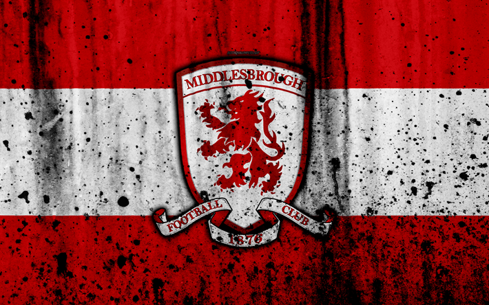 4k, FC Middlesbrough, grunge, HAZIRLIK Şampiyonası, sanat, futbol, futbol kul&#252;b&#252;, İngiltere&#39;de Middlesbrough, logo, taş doku, Middlesbrough FC
