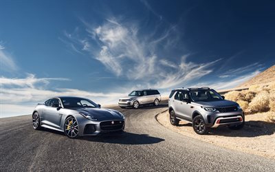 Jaguar F-TYPE Coupe, Range Rover Vogue, Land Rover Discovery, 4k, 2018 arabalar, Land Rover, Range Rover, Jaguar