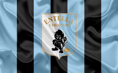Virtus Entella FC, 4k, Serie B, fotboll, siden konsistens, emblem, silk flag, Entella logotyp, Italiensk fotboll club, Chiavari, Italien