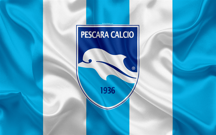Delfino Pescara 1936, 4k, Serie B, fotboll, siden konsistens, emblem, silk flag, Pescara FC logotyp, Italiensk fotboll club, Pescara, Italien