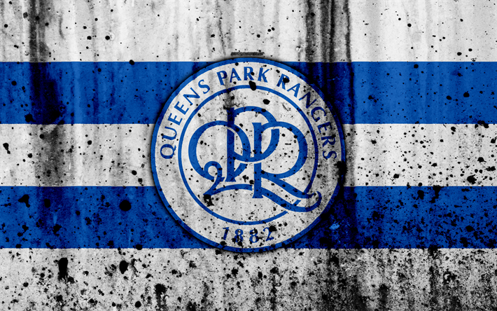 4k, FC Queens Park Rangers, grunge, EFL Championship, art, soccer, football club, England, Queens Park Rangers, logo, stone texture, Queens Park Rangers FC