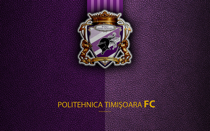 ACS Poli Timisoara, FC Politehnica Timisoara, logo, leather texture, 4k, Romanian football club, Liga I, First League, Timisoara, Romania, football