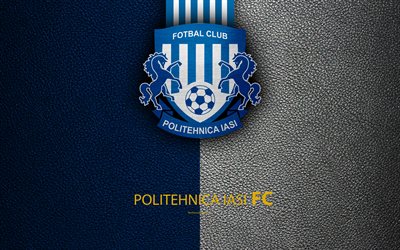 CSM Politehnica Iasi, logo, leather texture, 4k, Romanian football club, Liga I, First League, Iasi, Romania, football