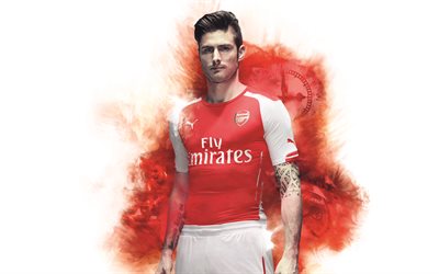 Olivier Giroud, 4k, arte, Os Artilheiros, FC Arsenal, futebol, Premier League, jogadores de futebol, O Arsenal
