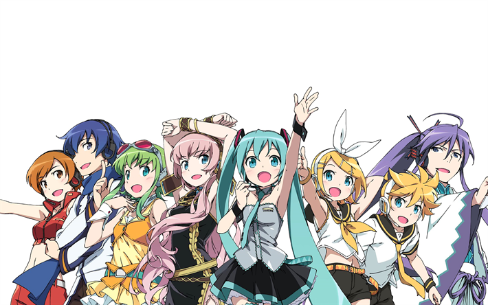 MEIKO, Hatsune Miku, Kagamine Len, KAITO, Kagamine Rin, Megurine Luka, Vocaloid, anime characters, manga