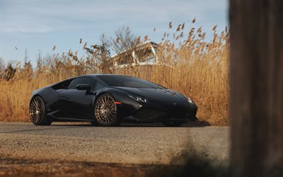 Lamborghini Huracan, 2017, musta superauto, urheilu coupe, tuning Huracan, pronssi py&#246;r&#228;t, Niche Py&#246;r&#228;t, Lamborghini