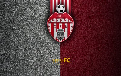 Sepsi OSK, Sepsi FC, logo, leather texture, 4k, Romanian football club, Liga I, First League, Sfintu Gheorghe, Romania, football