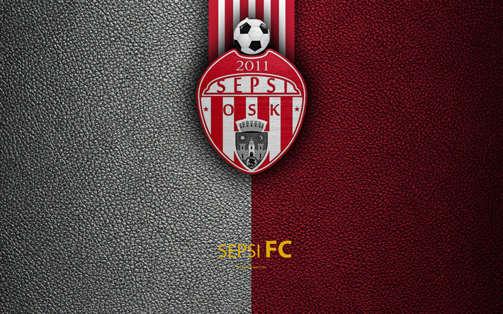 Sepsi OSK, Sepsi FC, le logo en cuir &#224; la texture, 4k, club de football anglais, League, Premier League, Sfintu Gheorghe, la Roumanie, le football
