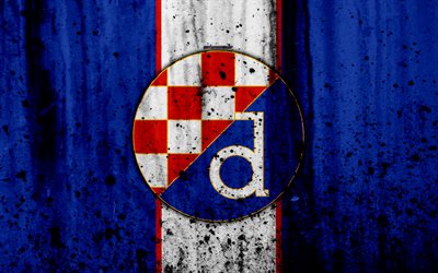 4k, FC Dinamo Zagreb, grunge, CNL, sanat, soccer, football club Croatia, GNK Dinamo Zagreb, logo, taş doku, Dinamo Zagreb, FC