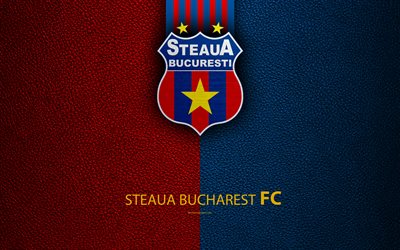 Le FC Steaua Bucarest, le logo en cuir &#224; la texture, 4k, roumain, club de football, la Liga I, Premier League, Bucarest, Roumanie, le football, le FCSB