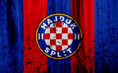 4k, le FC Hajduk Split, grunge, HNL, de l&#39;art, de football, club de football, la Croatie, le HNK Hajduk Split, le logo, la texture de pierre, Hajduk Split FC