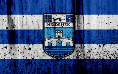 4k, FC Osijek, grunge, HNL, art, soccer, football club, Croatia, NK Osijek, logo, stone texture, Osijek FC