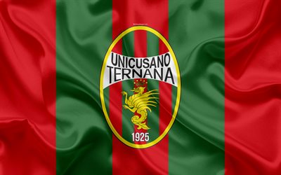 Ternana Unicusano Calcio, 4k, Serie B, le football, la texture de la soie, l&#39;embl&#232;me, le drapeau de soie, logo, italien, club de football, Terni, Italie, Ternana FC
