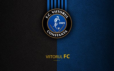 Viitorul FC, logo, leather texture, 4k, Romanian football club, Liga I, First League, Constanta, Romania, football